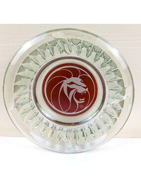Vintage MGM Grand Casino Glass Ashtray Lion Logo Las Vegas Clear Red